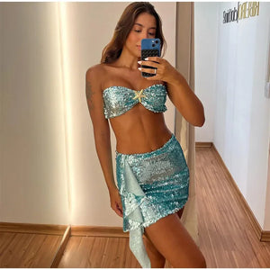 Aqua Marine Shimmer Skirt Set