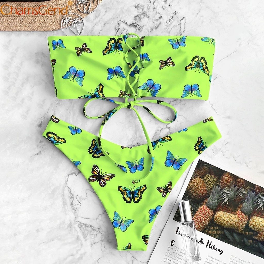 Butterfly Bandeau Green Bikini